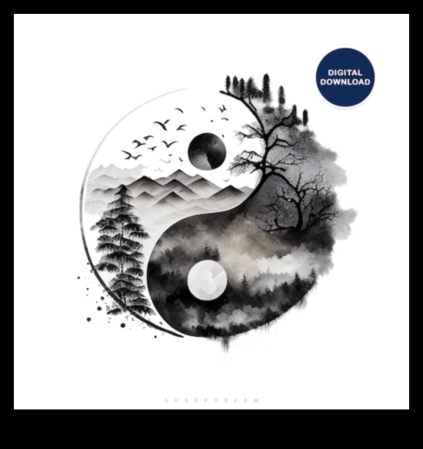 Yin-ul și Yang-ul desenului alb-negru 4 Desen armonie: atingerea echilibrului și unității în alb și negru